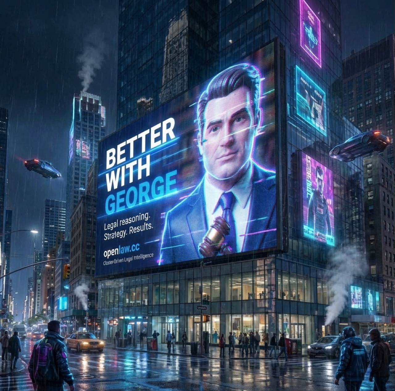 George on a glowing New York billboard