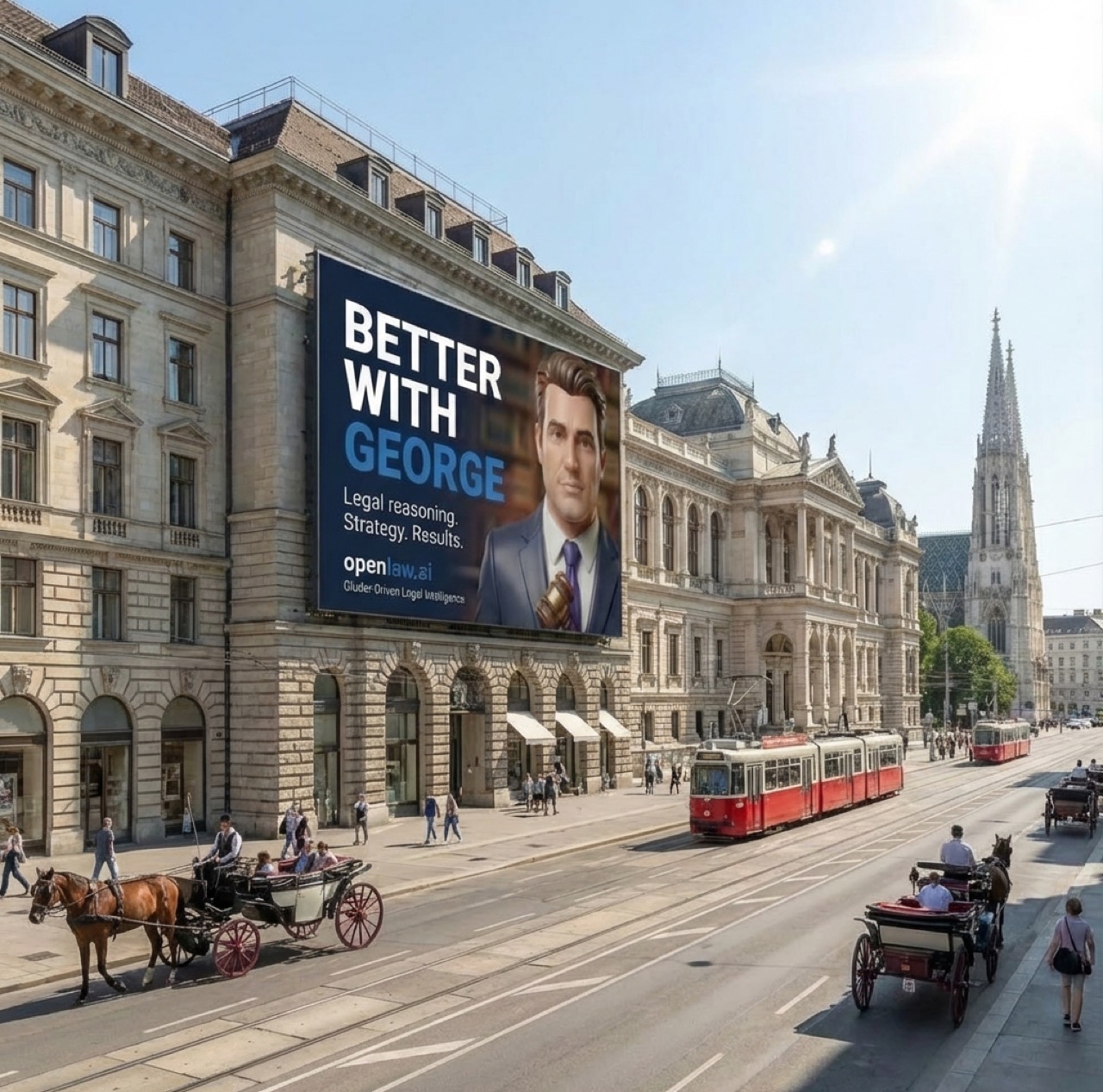 George on a giant billboard at the Vienna Stock Exchange in Vienna